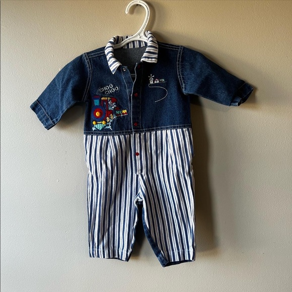 Vintage Choo Choo Coveralls Size 6-9 Months - Picture 1 of 4
